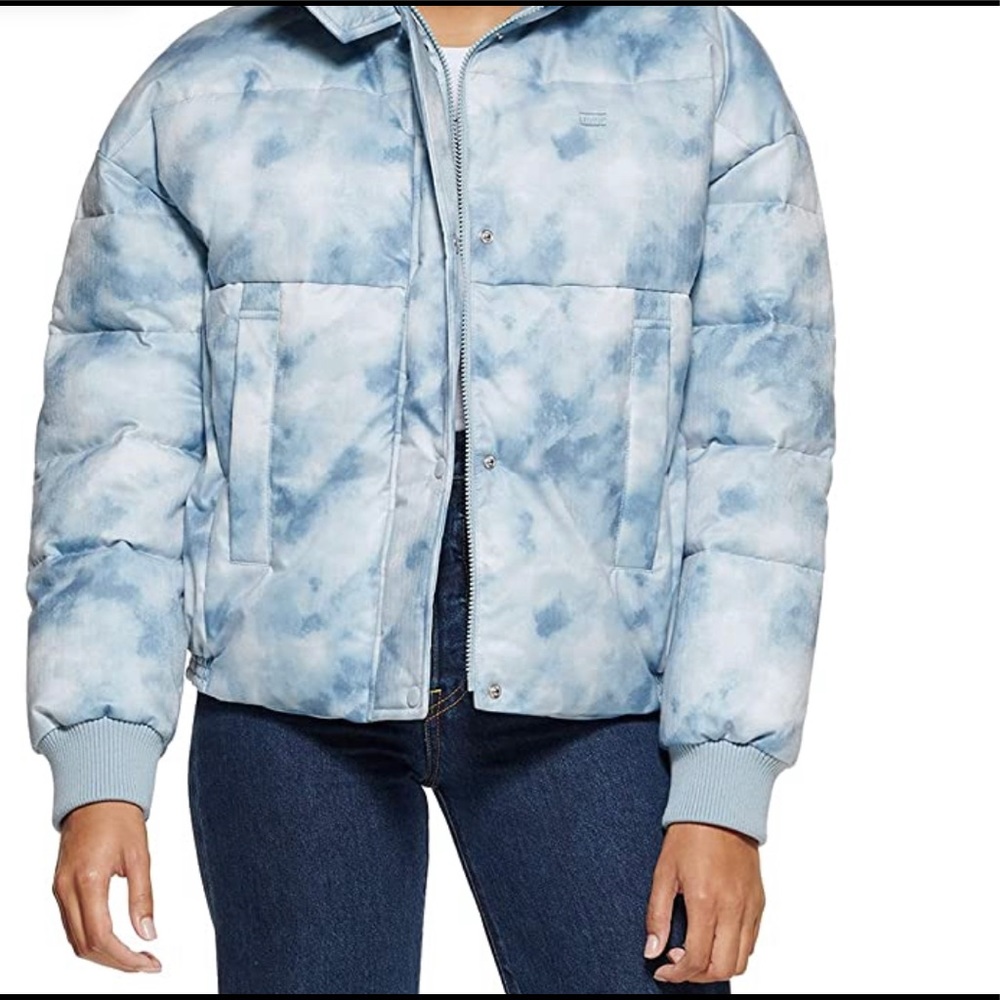 Blue Tie Dyed Levi Puffer Jacket